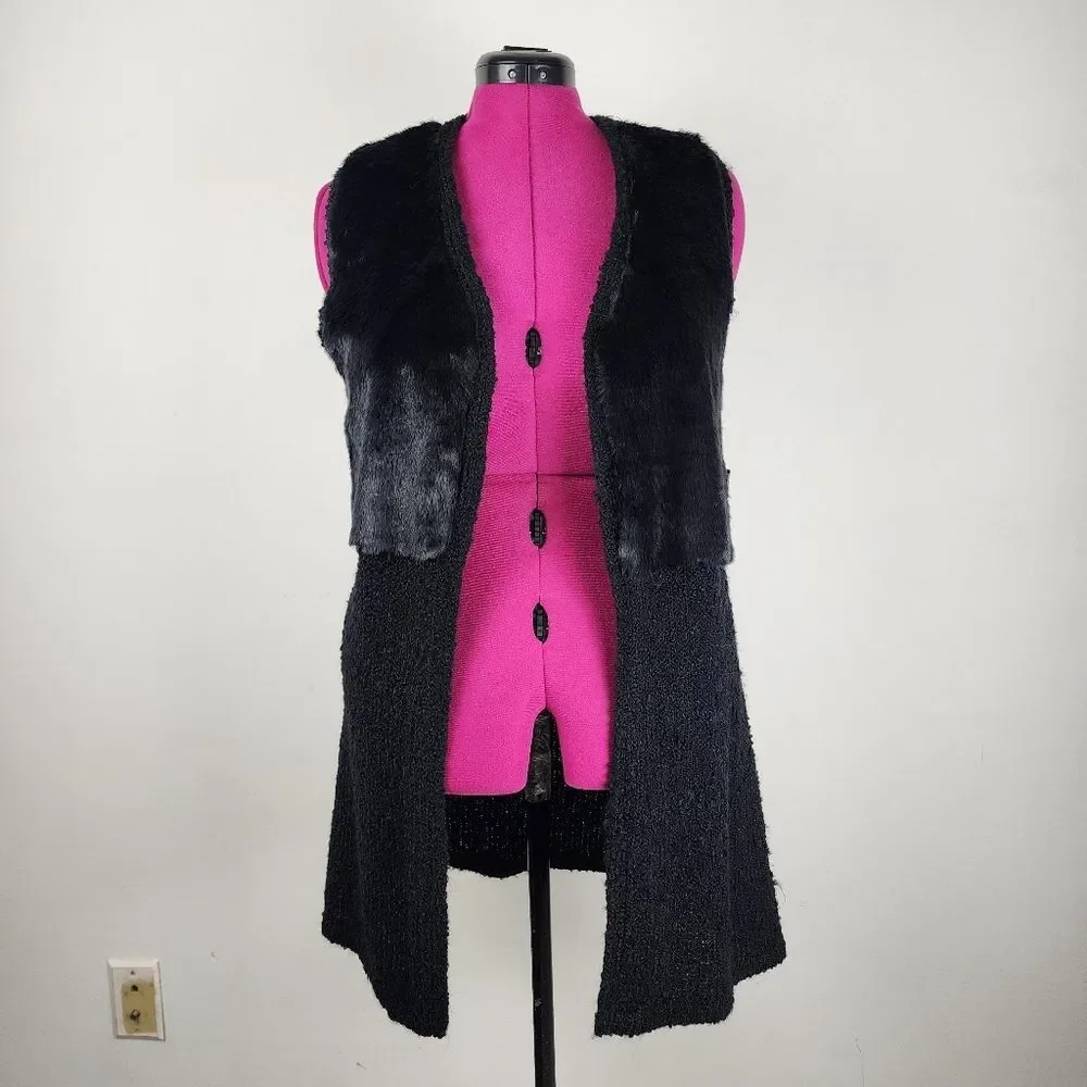 Style & Co Black Faux Fur Vest Sweater Open Front Cardigan Sleeveless Jacket S - Picture 16 of 16
